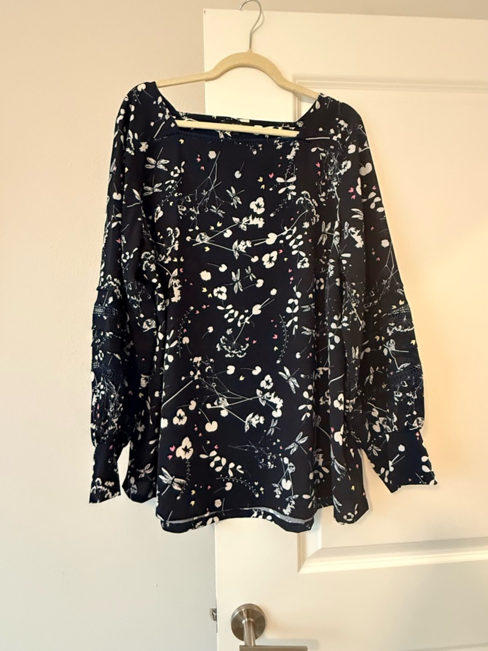 next Navy Floral Long Sleeve Blouse with Pink Accents